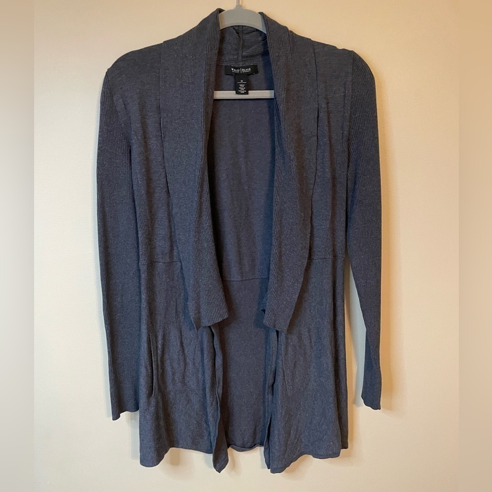 White House Black Market Gray Open Front Cardigan Sweater Size Medium